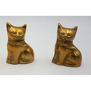 2 Vintage Mid Century Brass Gold Cat Kitten Statue Figurine Paper‎ Weights MCM